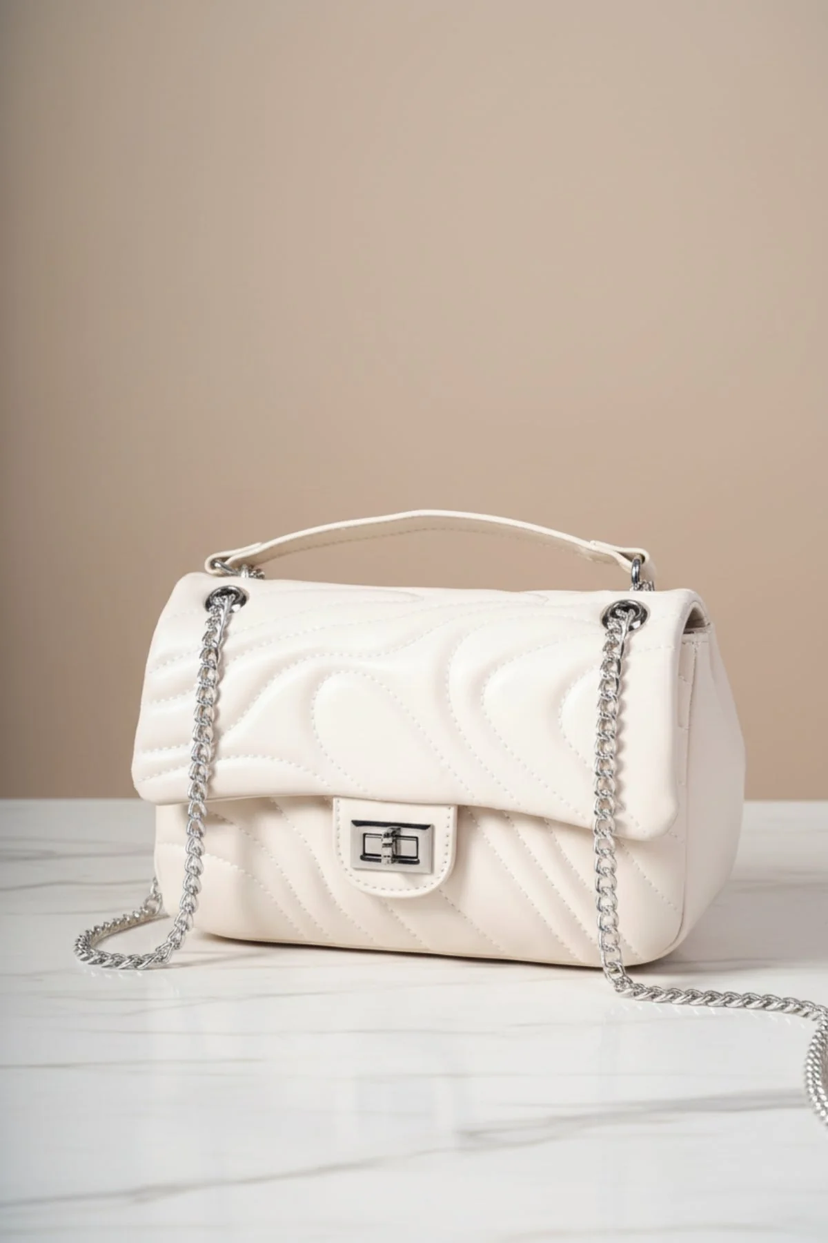 Cream Quilted Shoulder Bag