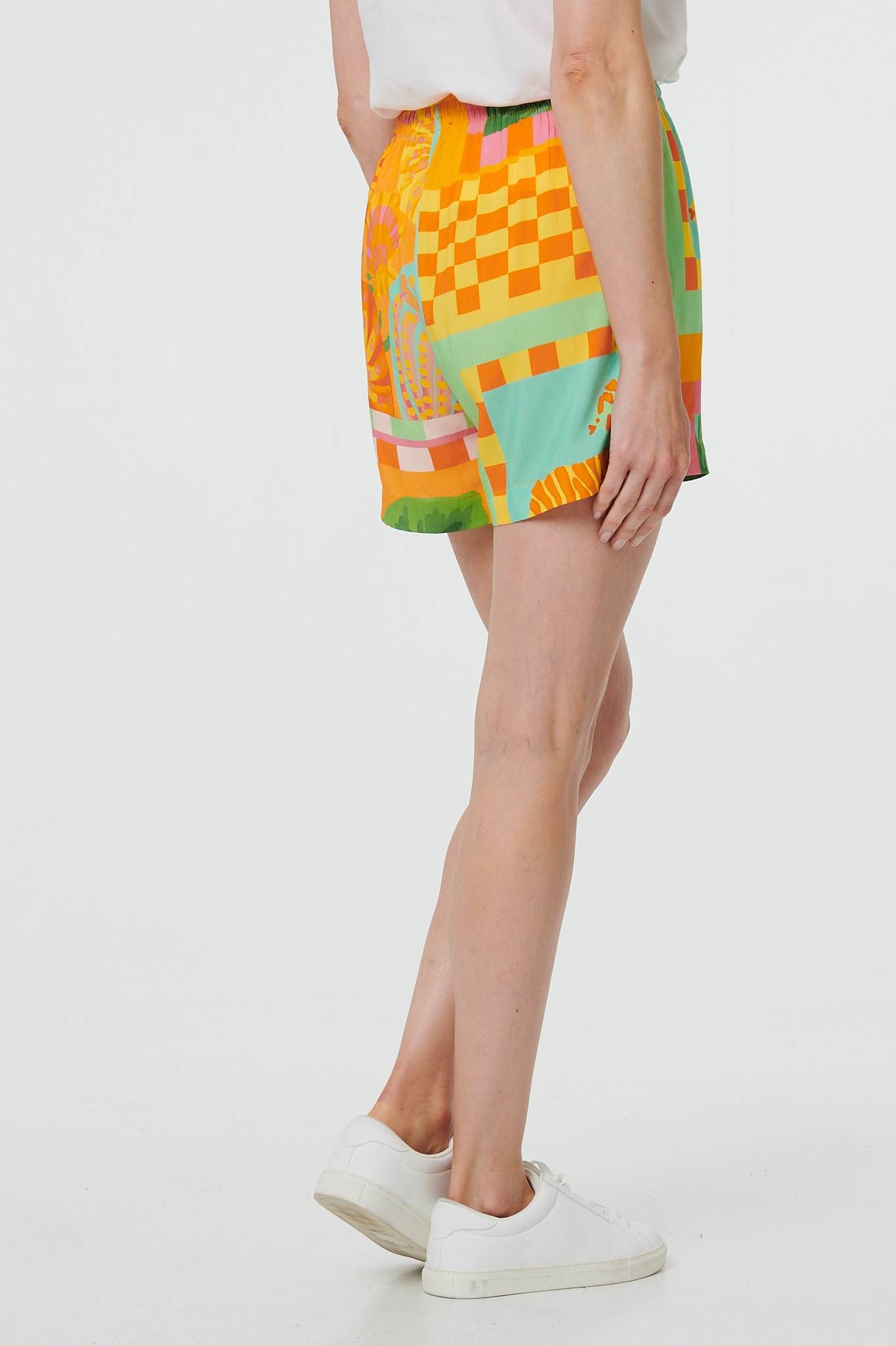 Izabel London Patchwork Print Tie Waist Relaxed Shorts