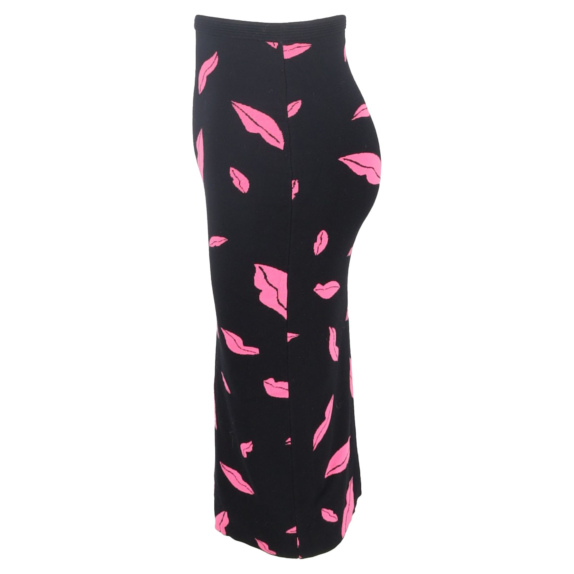 Diane Von Furstenberg Preloved Lips Printed Midi Fitted Skirt in Multicolor Polyester