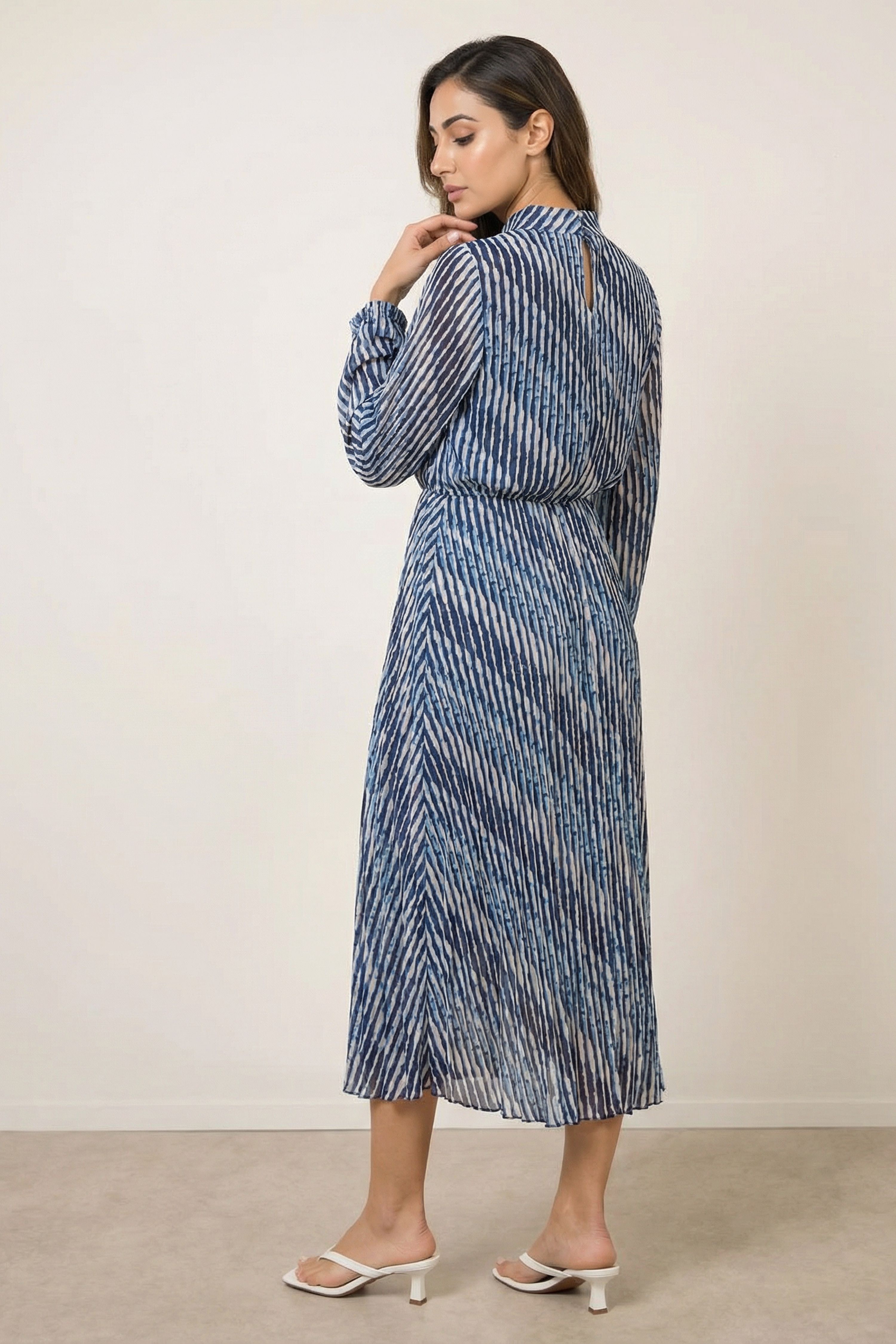 Blue Vanilla Navy High Neck Bubble Print Dress