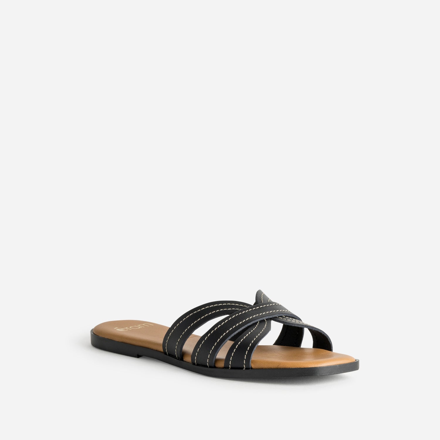 Mule noire cuir brides détails couture