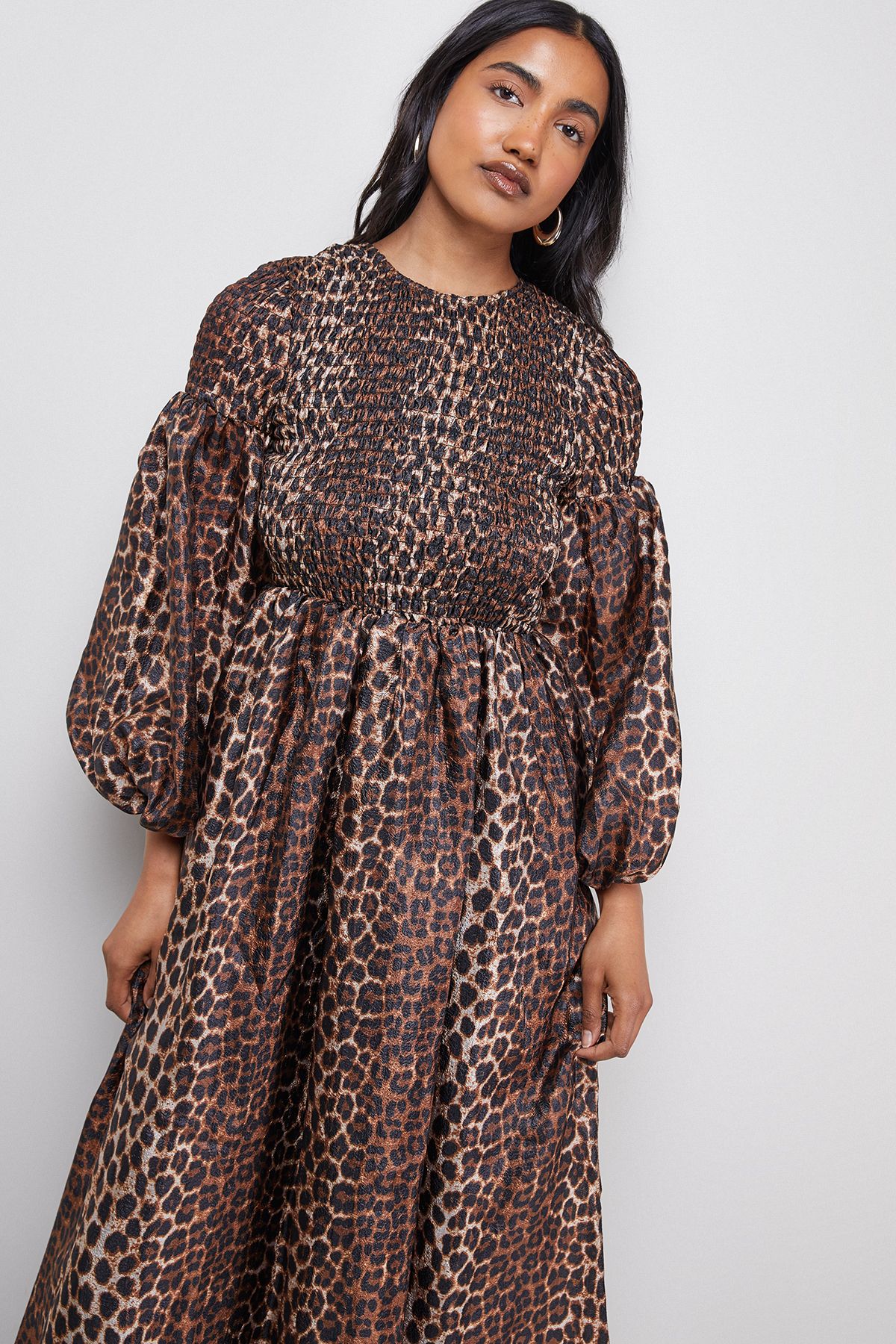 Warehouse Textured Organza Shirred Midaxi Dress