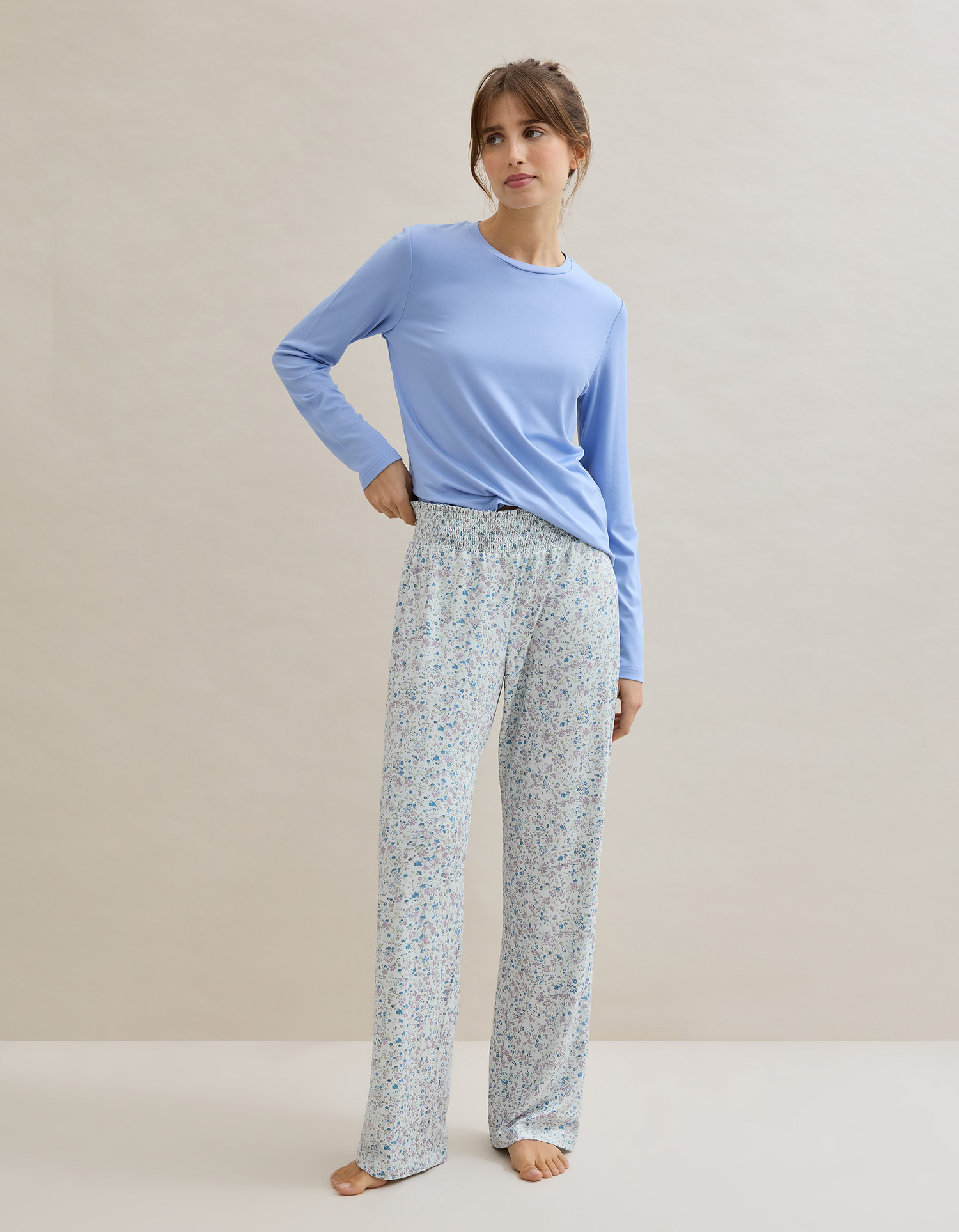 Pijama Flores, Mulher, Azul Claro