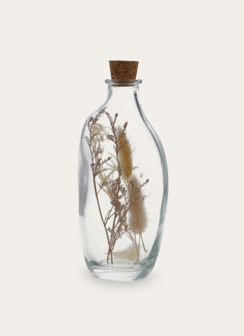 BOUTEILLE EN VERRE AVEC FLEURS SÉCHÉES TRANSPARENT