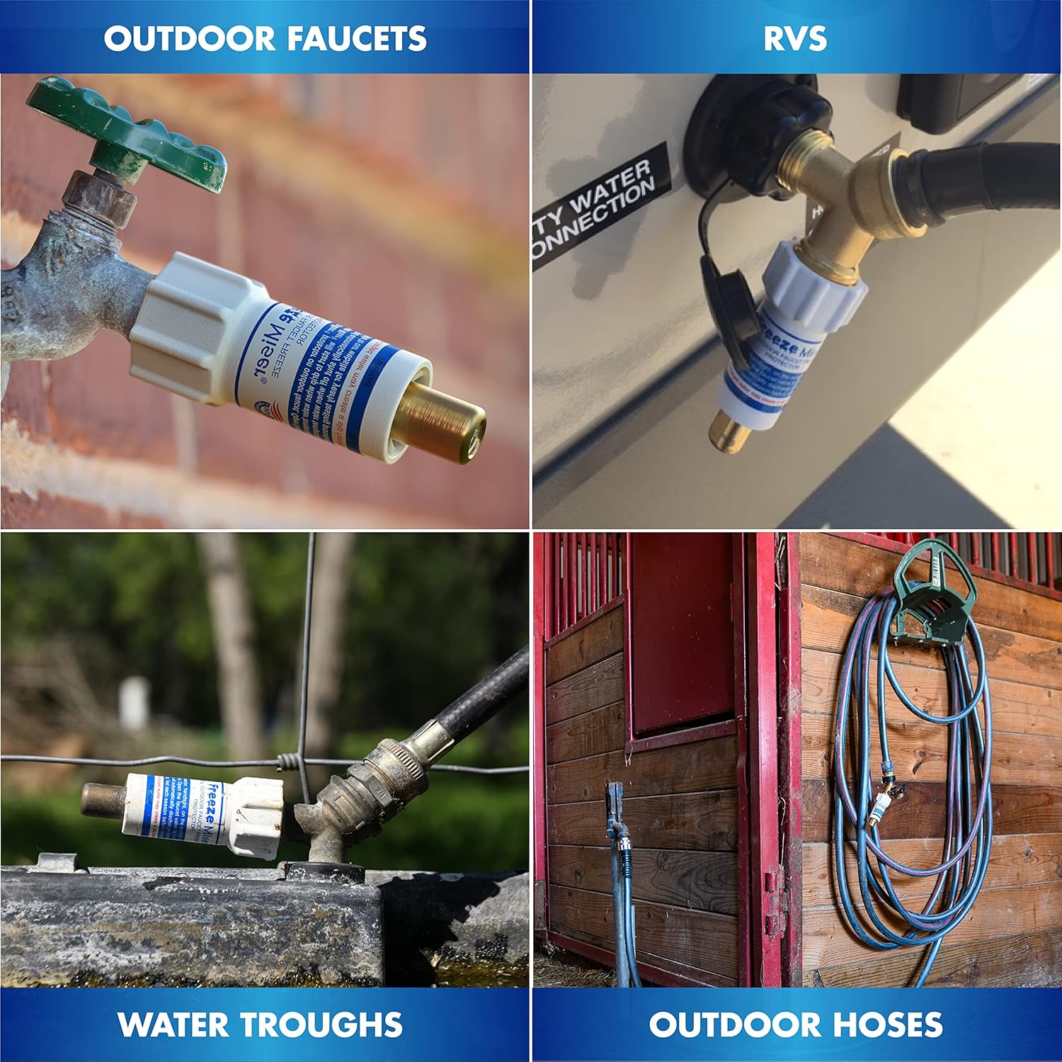 Freeze Miser Outdoor Faucet & Spigot Freeze Protection – Patented Valve Shield  Activates at Water Temperature Below 37°F/3°C – Durable Winter Cover Alternative – Quick Install  Saves Water – 8 Pack