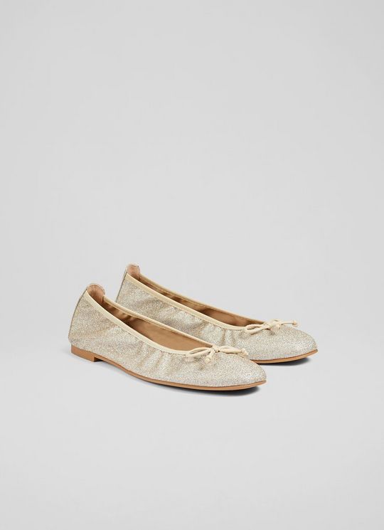 Trilly Gold Glitter Ballet Pumps