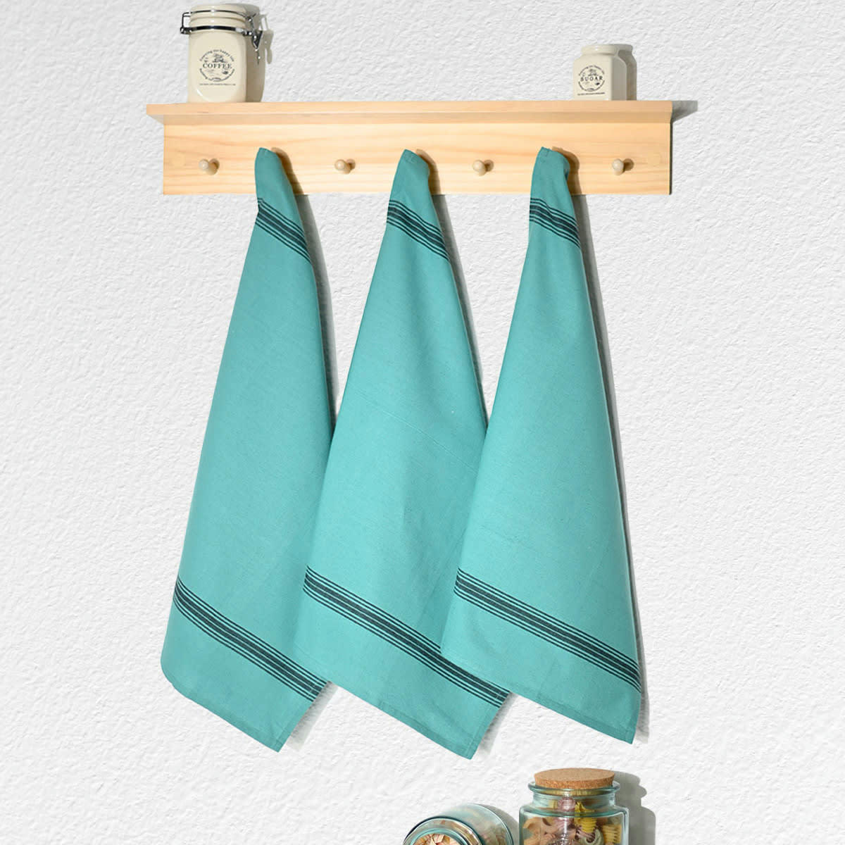 SKANDLIFE - Lot de 3 torchons coton  aqua sea 50x70 cm