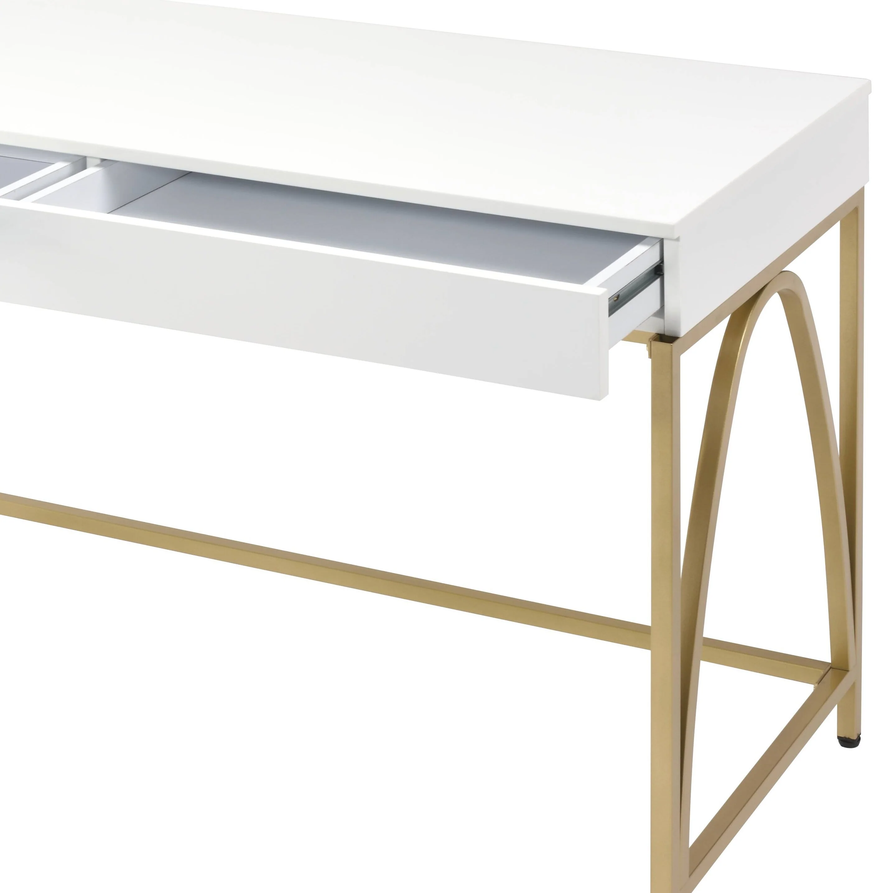 Lightmane White High Gloss & Gold Finish Writing Desk