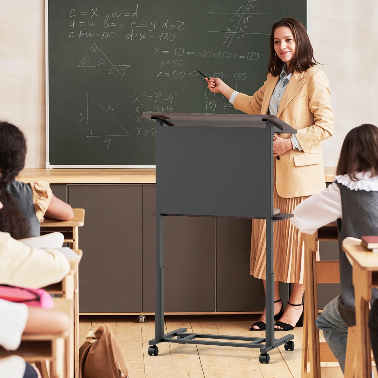 Gymax 2 PCS Rolling Podium Stand 40.5''-49'' Height Adjustable Lectern