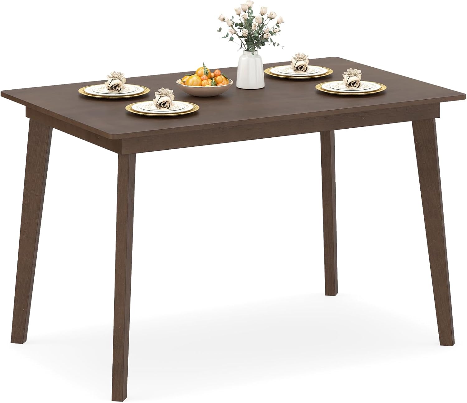 Giantex Dining Table for 4, 48 Rectangular Wooden Kitchen Table with Solid Rubber Wood Legs, Mid Century Modern Dinner Table for Dinette, Living Room, Home Office (Walnut)