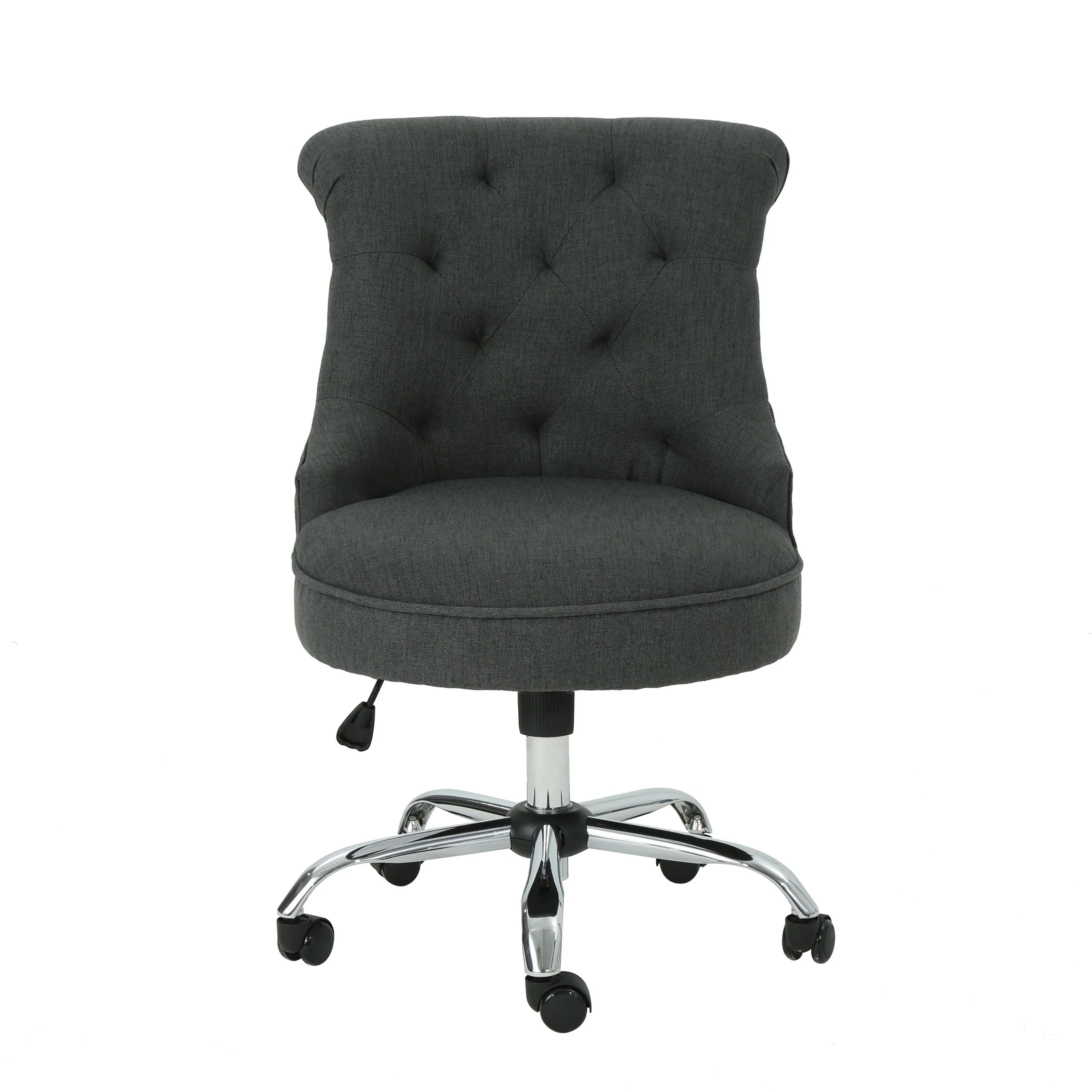 Ovi Swivel Office Chair, Rolling Wheels, Dark Gray Fabric, Tufted Back