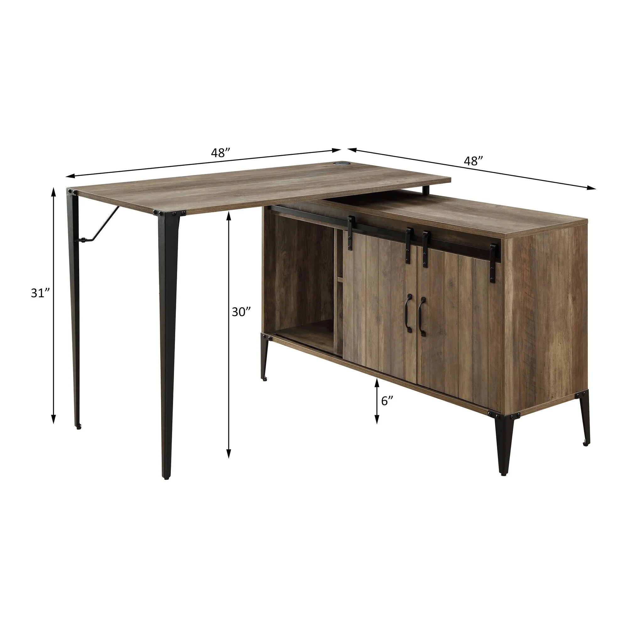 48 Gray Oak & Black Finish Writing Desk