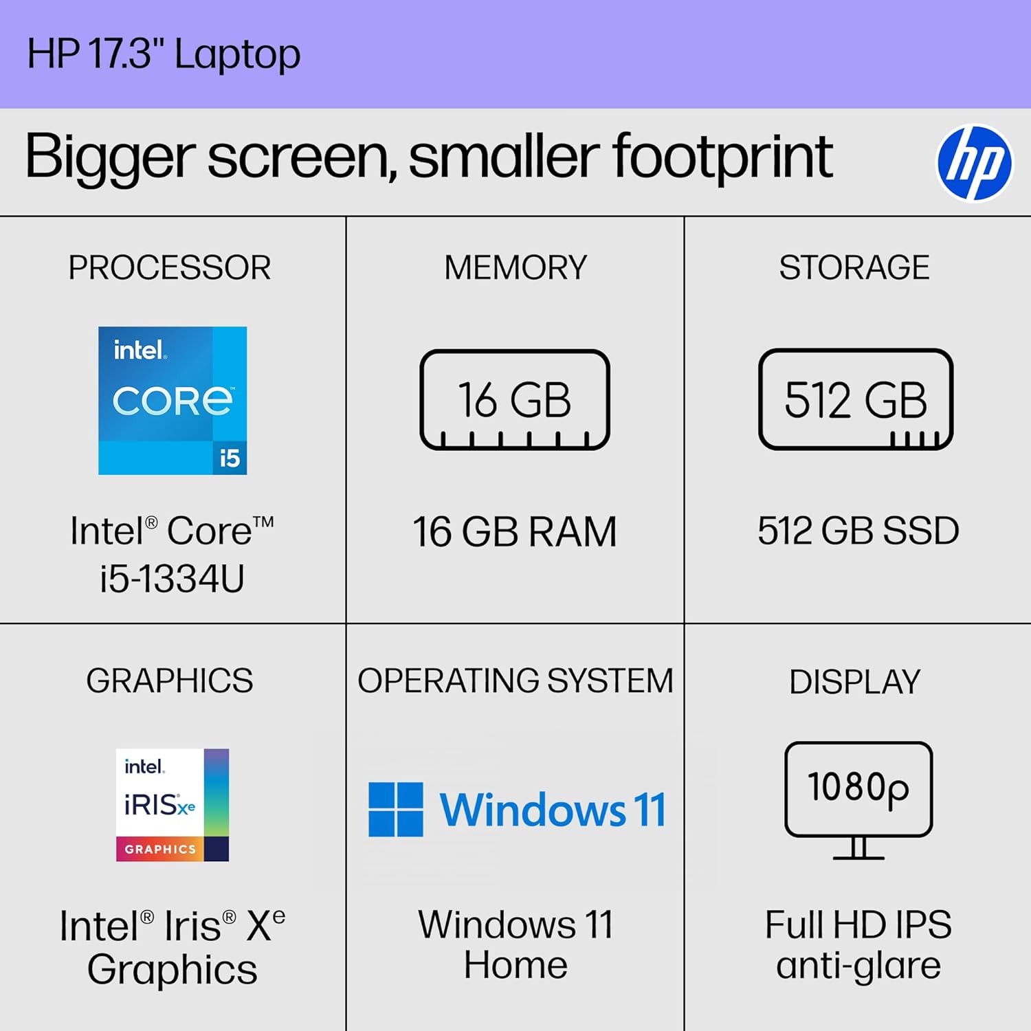 HP 17.3 inch Laptop  FHD Display  Intel Core i5-1334U  16 GB RAM  512 GB SSD  Intel Iris Xe Graphics  Windows 11 Home  Natural Silver  17-cn3399nr