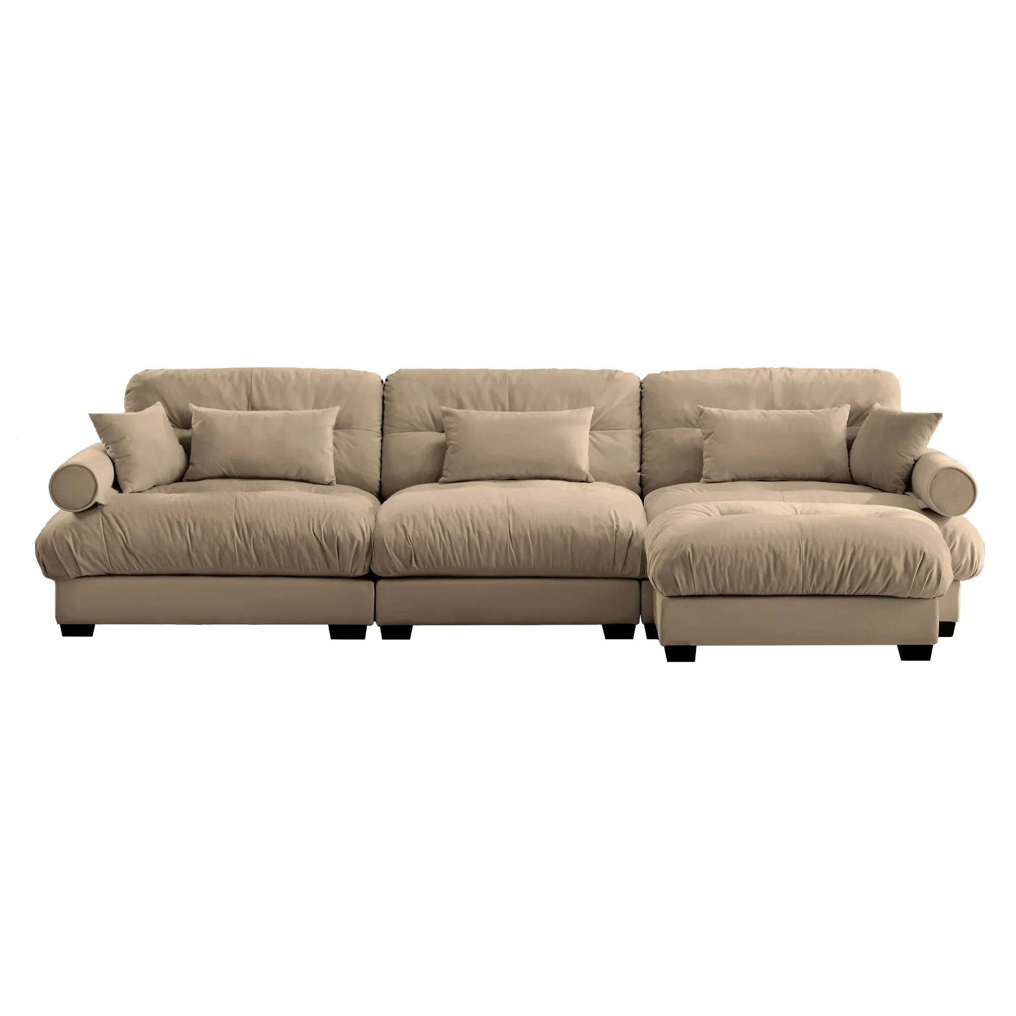Living Room Modular Sectional Sofa with Ottoman and 3 Lumbar Pillows