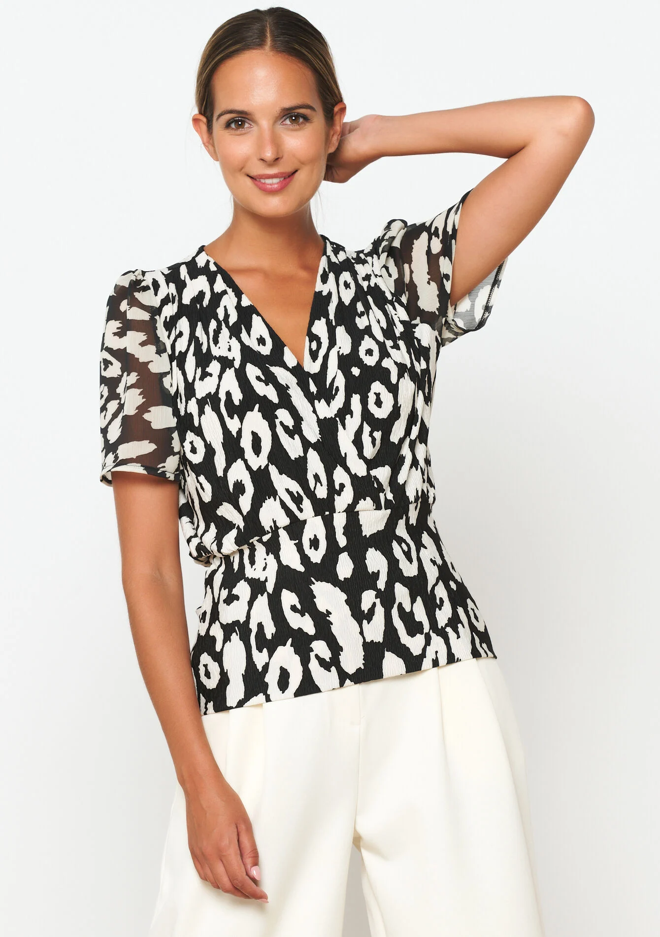 Blouse met voile en luipaardprint