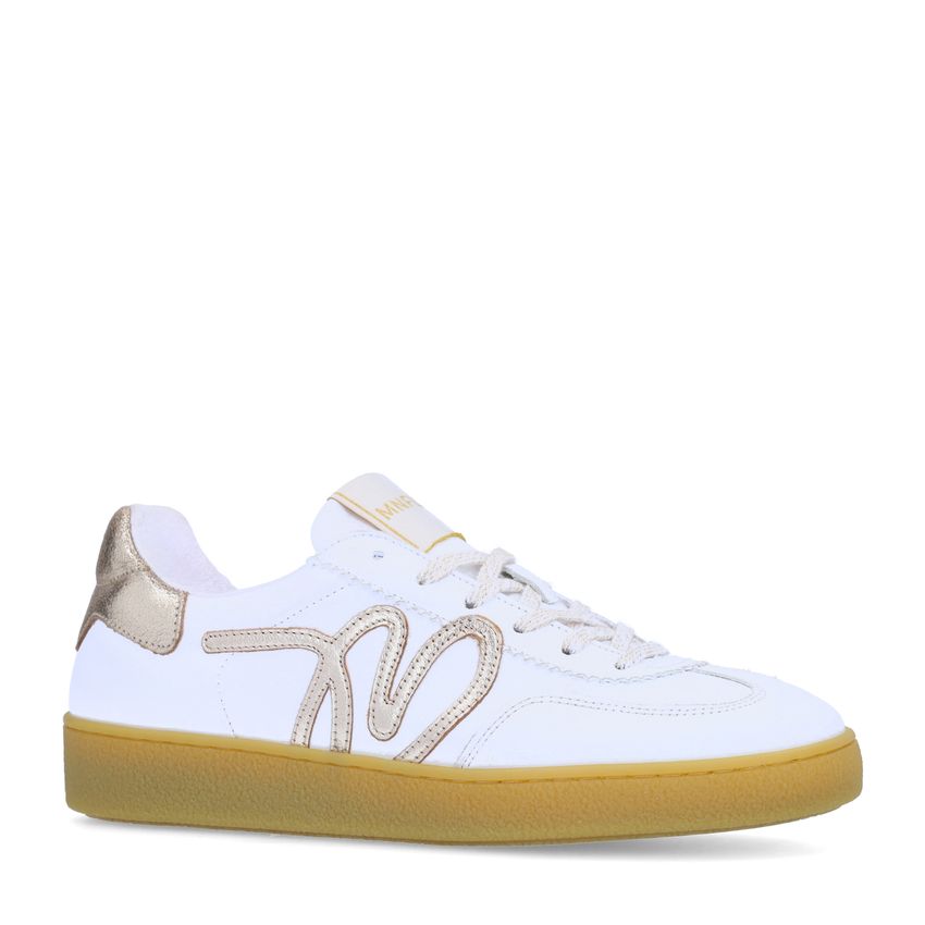 Manfield Witte leren sneakers met metallic details