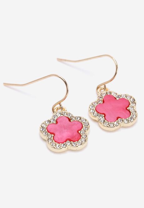 Womens Hot Pink Pave Flower Earrings
