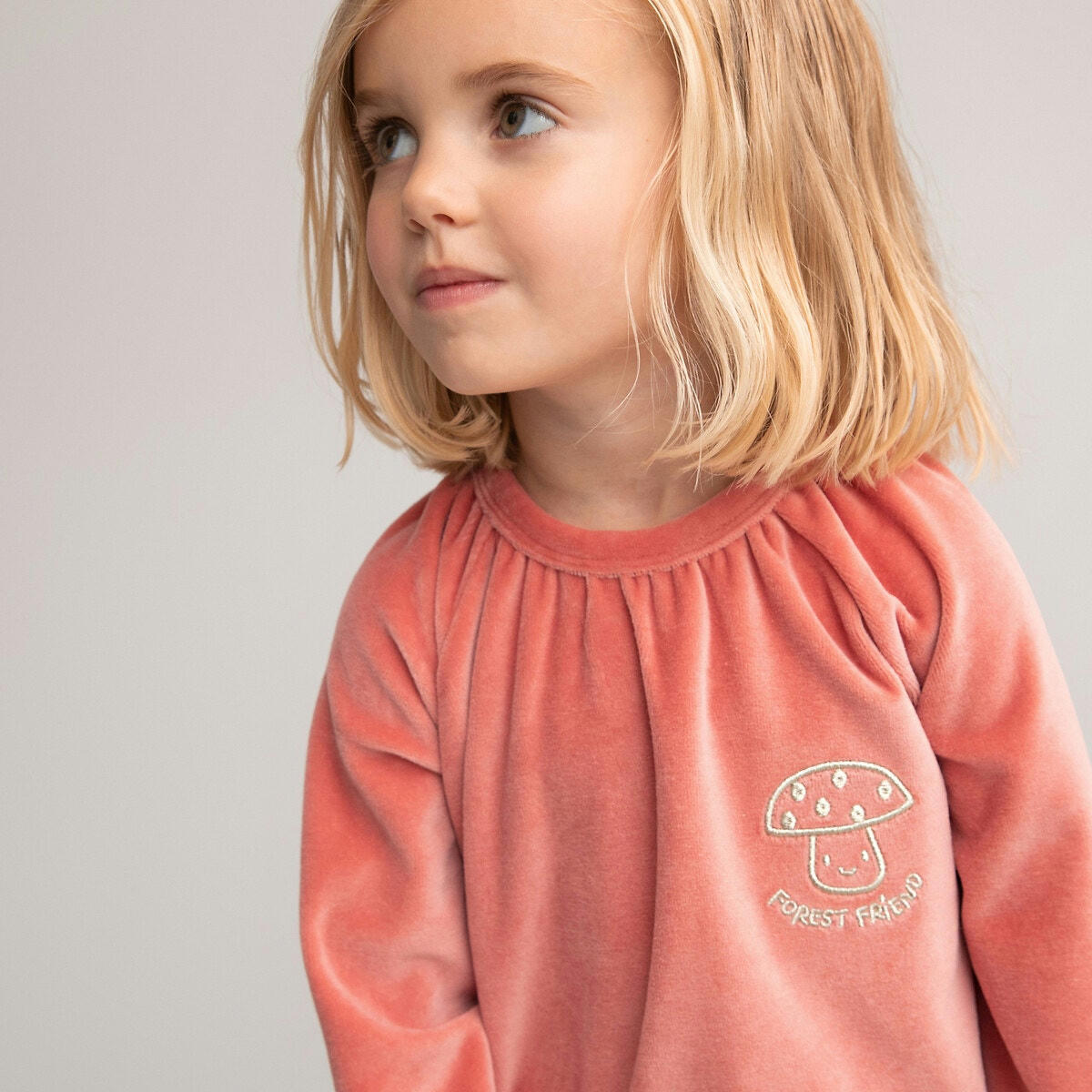 Sweat col rond en velours, motif champignon brodé