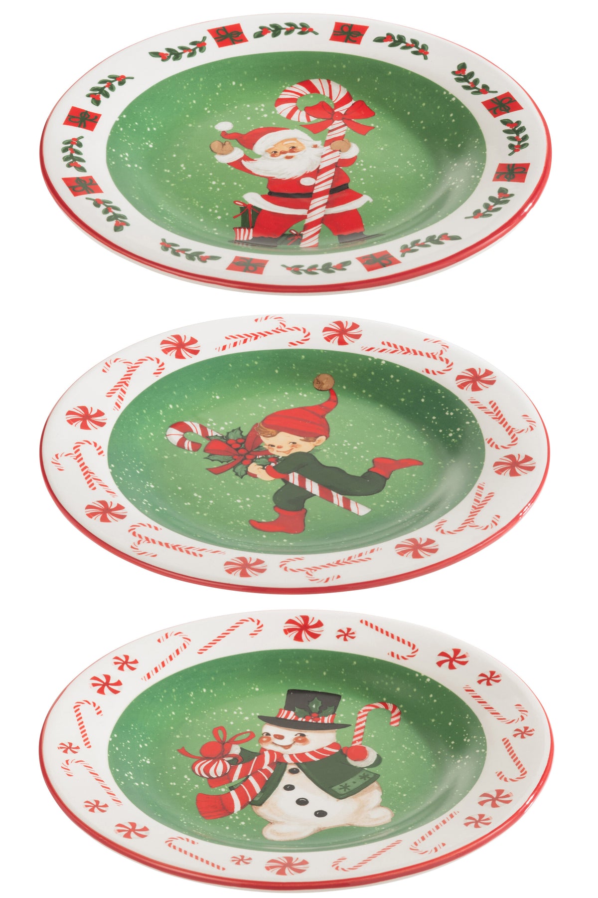J-Line bord Kerstmis Dolomite - keramiek - mix - 3 stuks