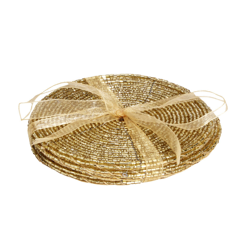 Dessous de verre x4 perle doré Ø10cm