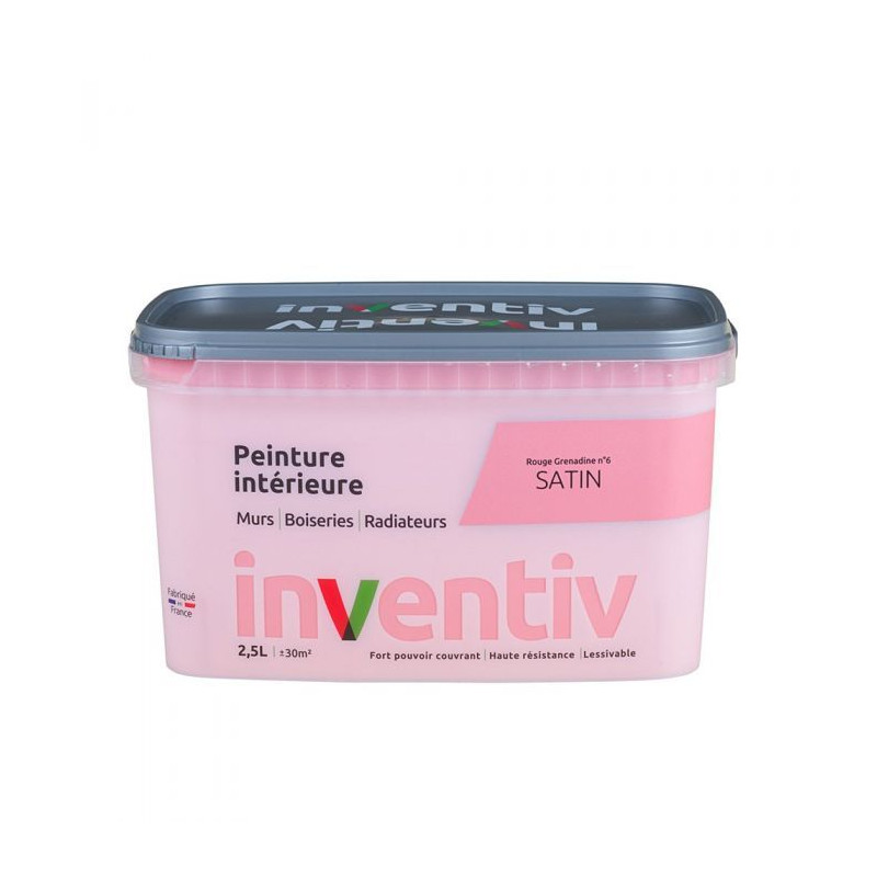 Peinture pour mur boiserie radiateur Rouge Grenadine n°6 satiné 2,5 L INVENTIV