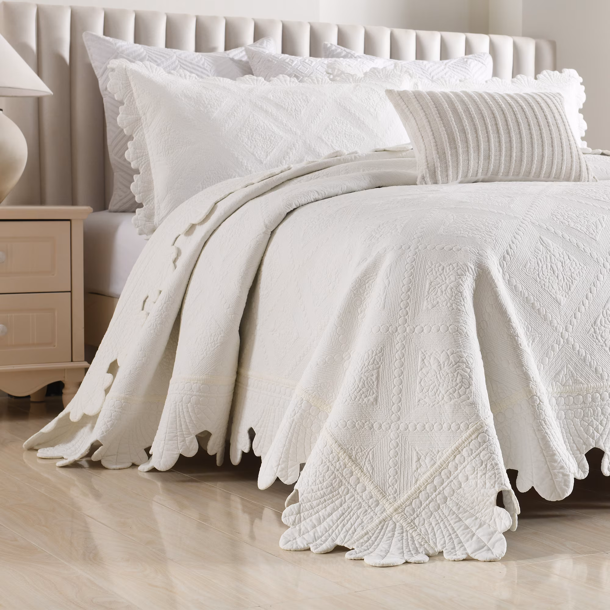 3-Piece 100% Cotton Oversized Bedspread Set Craft Coverlet Set TK