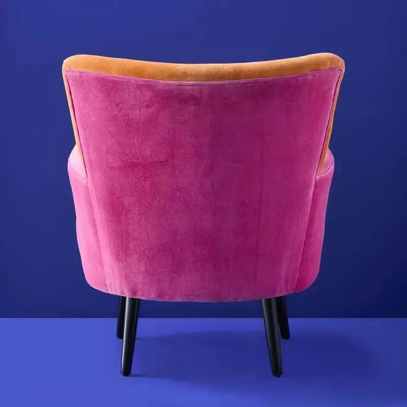 Velvet armchair with bird design kolibri orange-pink hand embroidered