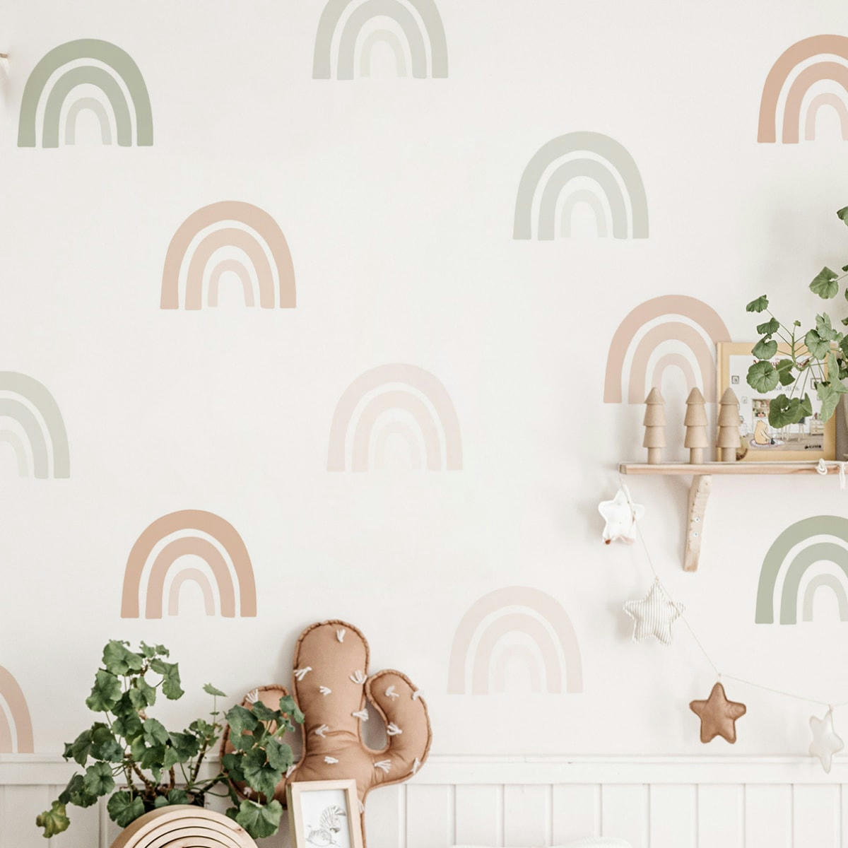 RAINBOWS2 - Stickers mureaux en vinyle arcs en ciel vert et beige