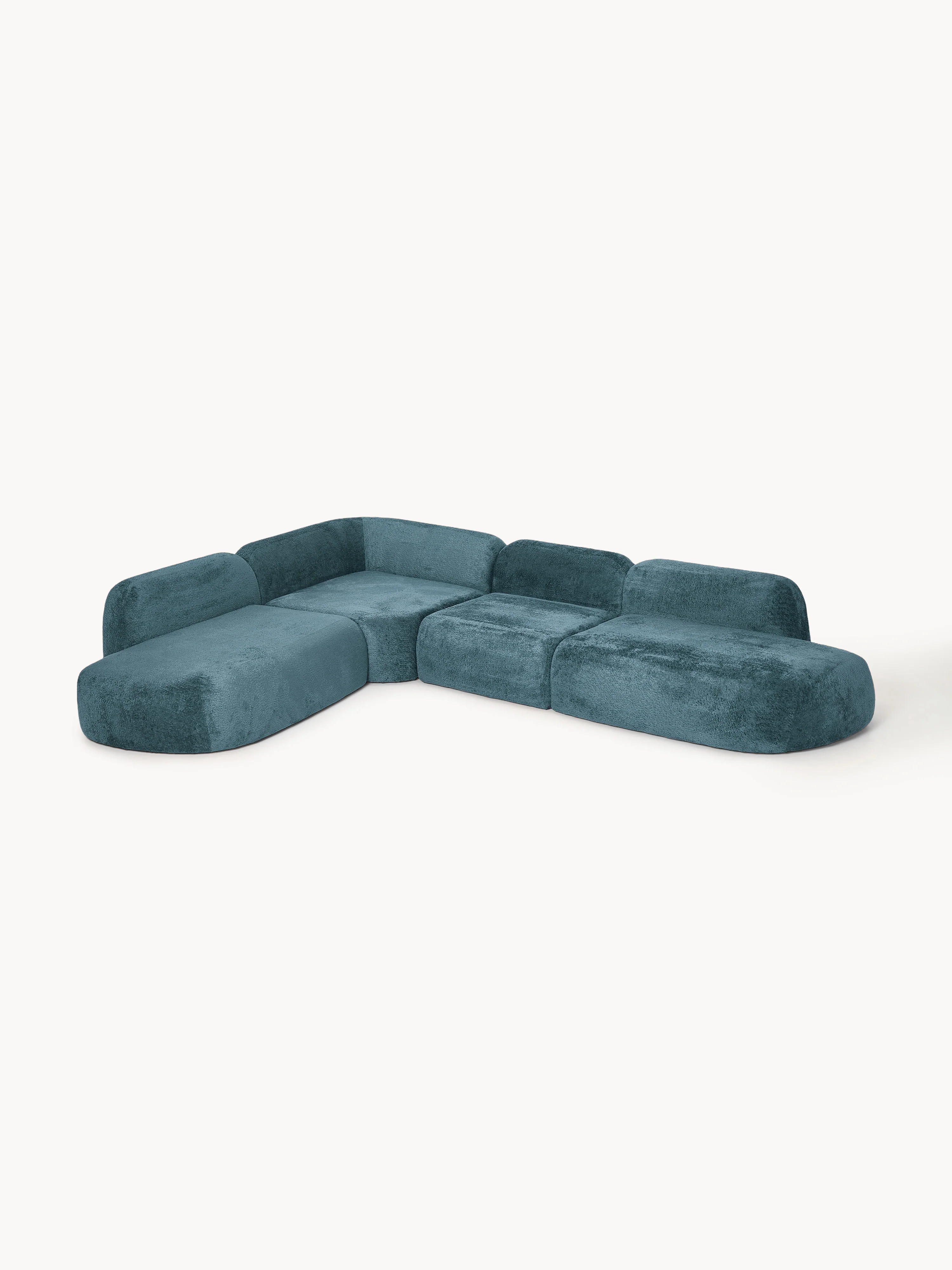 Modulares XL-Ecksofa Wolke (4-Sitzer) aus Teddy-Bouclé mit Chaiselongue-Enden