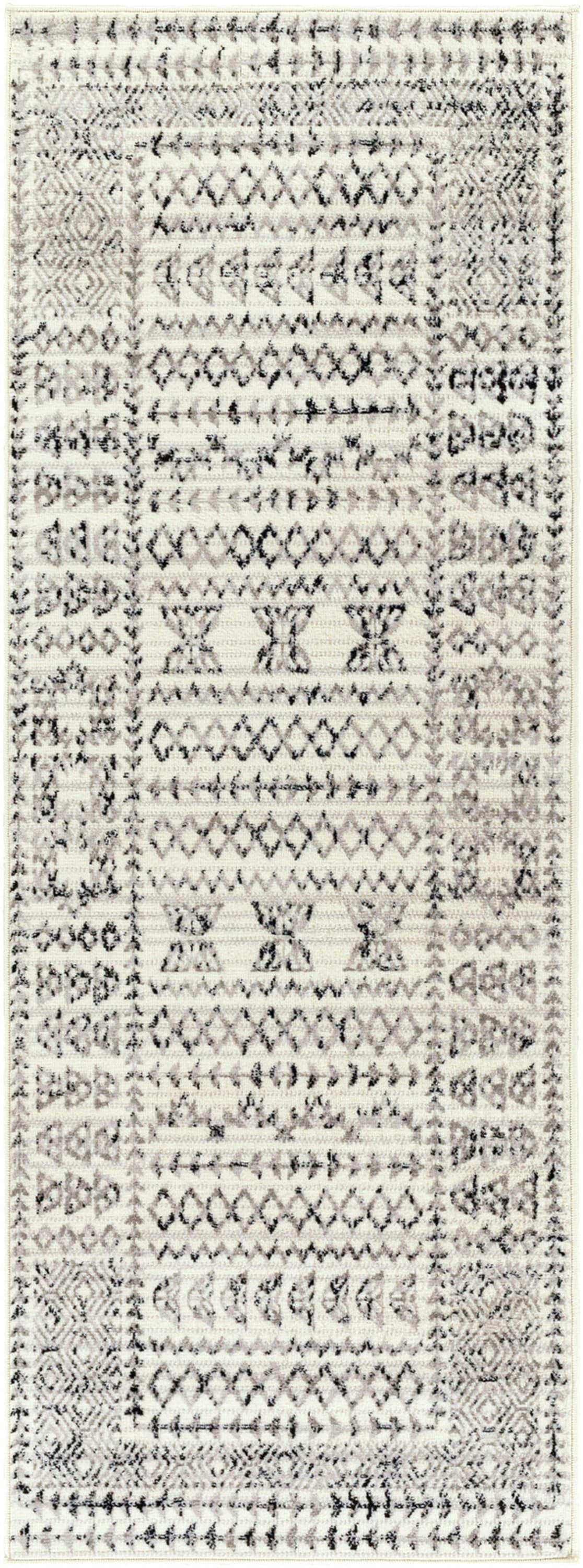 OLIMPIA - Tapis de Couloir Scandinave Bohème Blanc/Noir 80x220