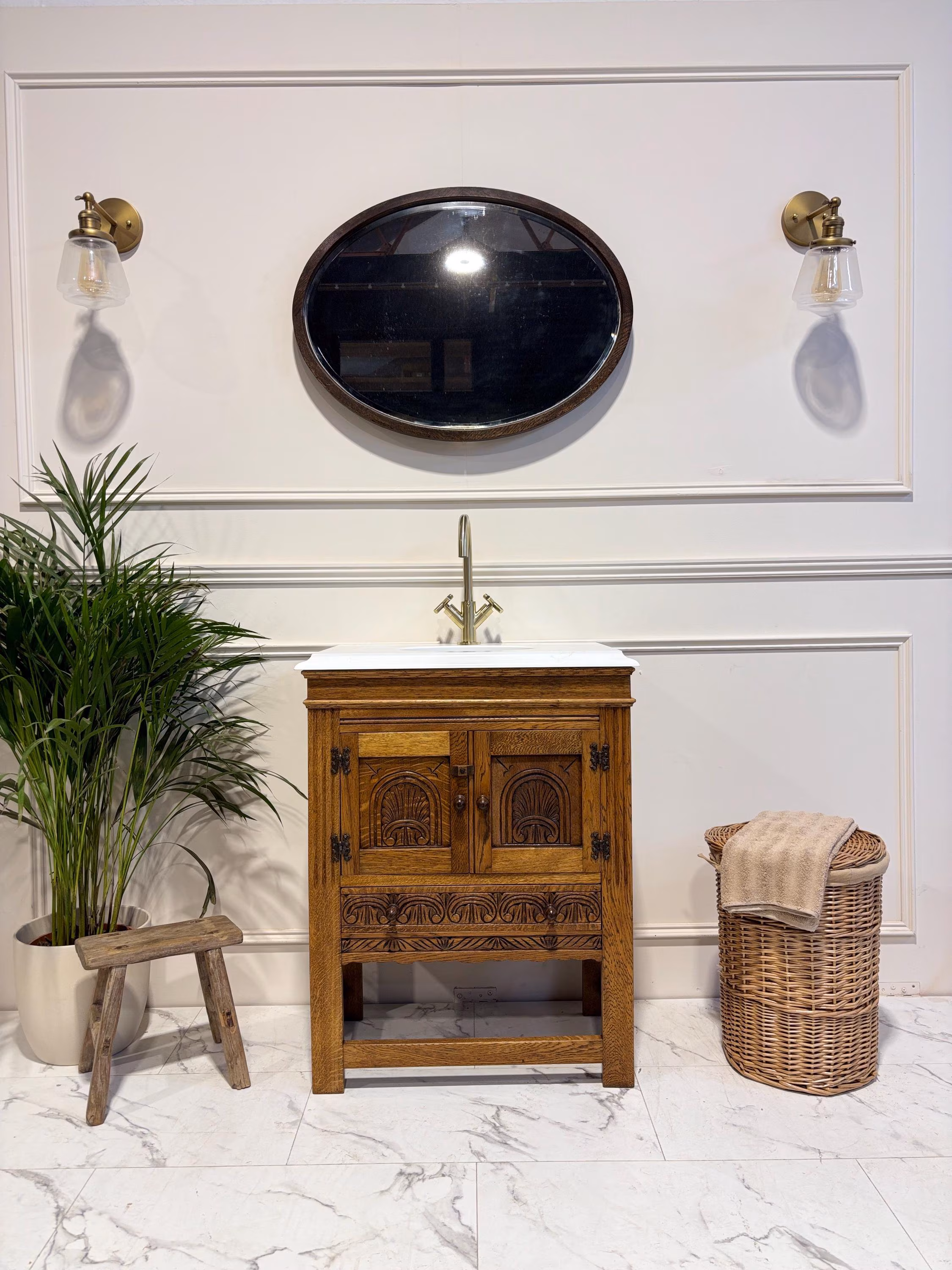Bathroom Vanity Unit, Antique Oak Washstand Cabinet, Luxury Freestanding Vanity, Made to Order