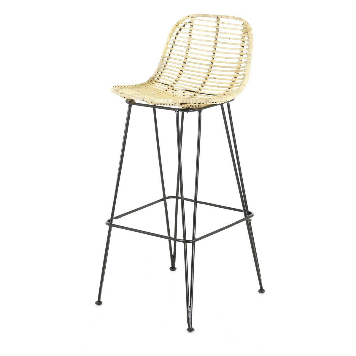 FRESH - Chaise de bar en rotin naturel et pieds épingles métal