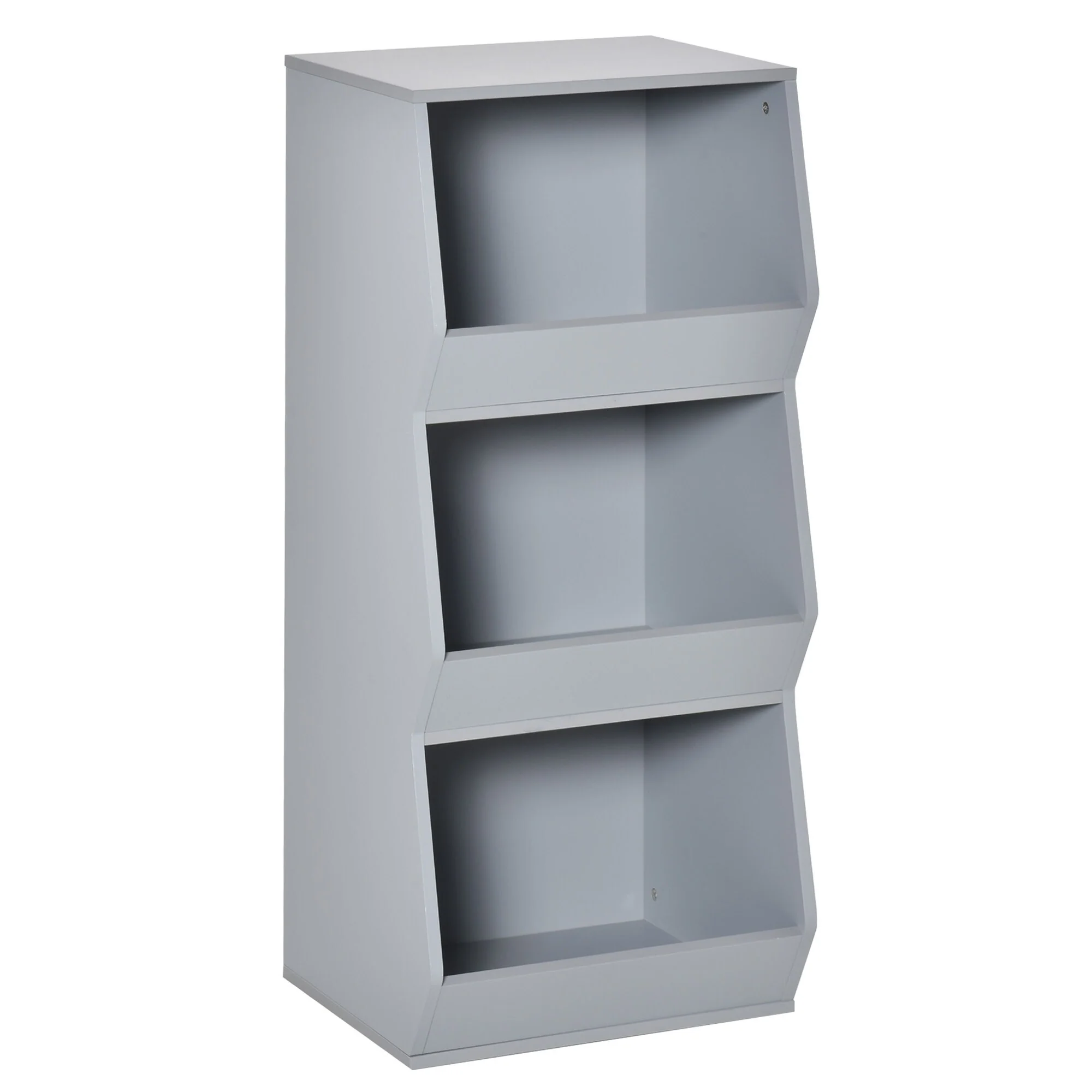 HOMCOM Kids Storage Cabinet 3 Shelves Anti-toppling Toy Storage Organizer Children Bookcase Book Rack, Grey