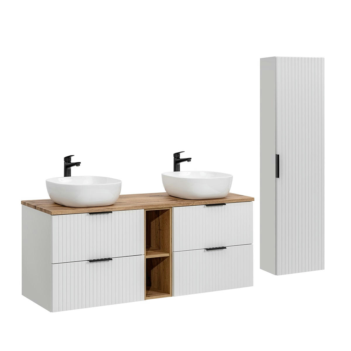 - Ensemble meuble double vasque 140cm et colonne stratifiés blanc