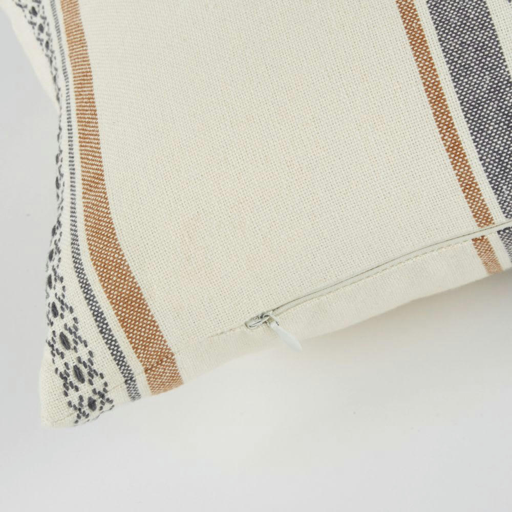 KINZINGO - Coussin en coton motifs géométriques écrus, gris anthracite et marron caramel 50x30