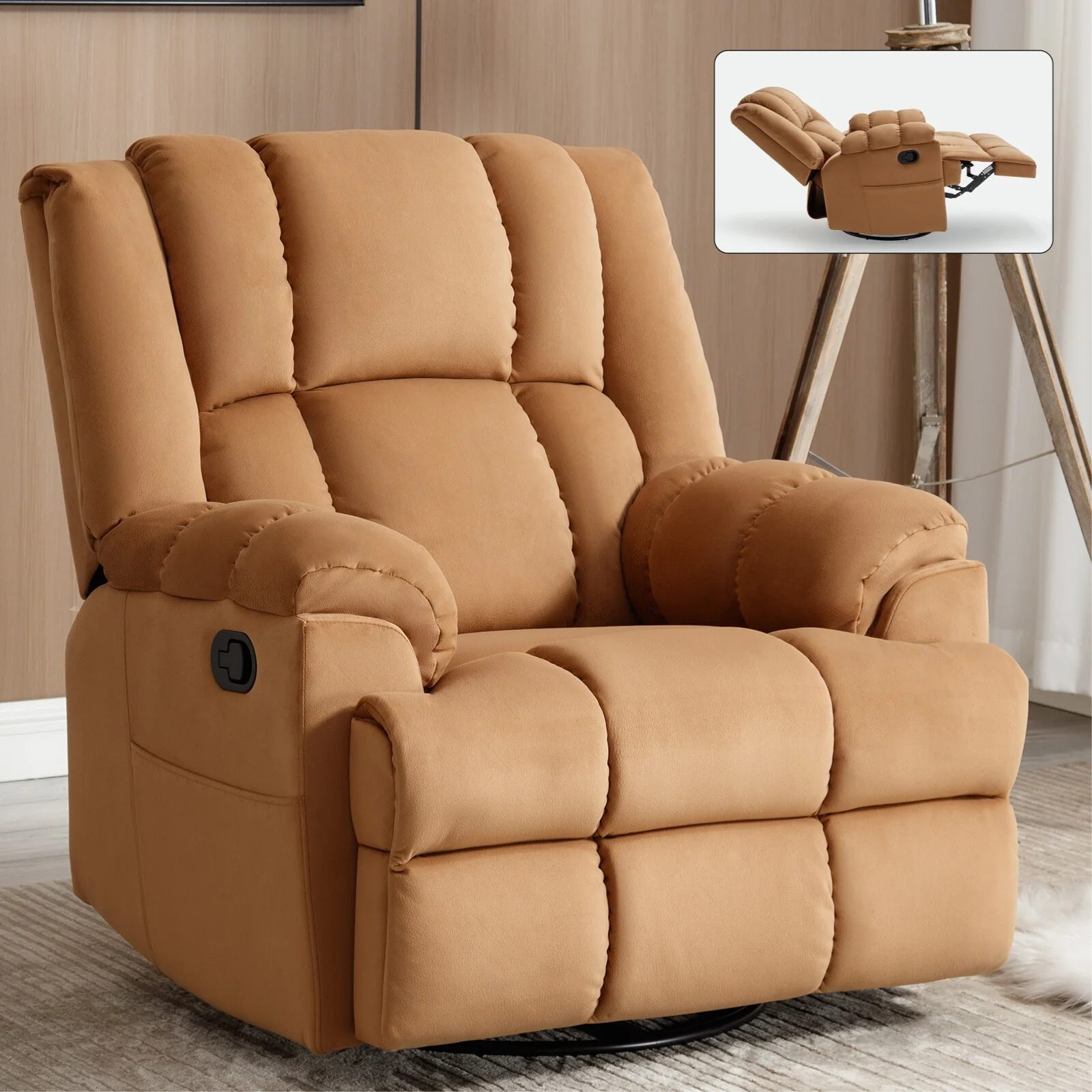 Green Oversized Fabric Recliner with Swivel & Rocking Function