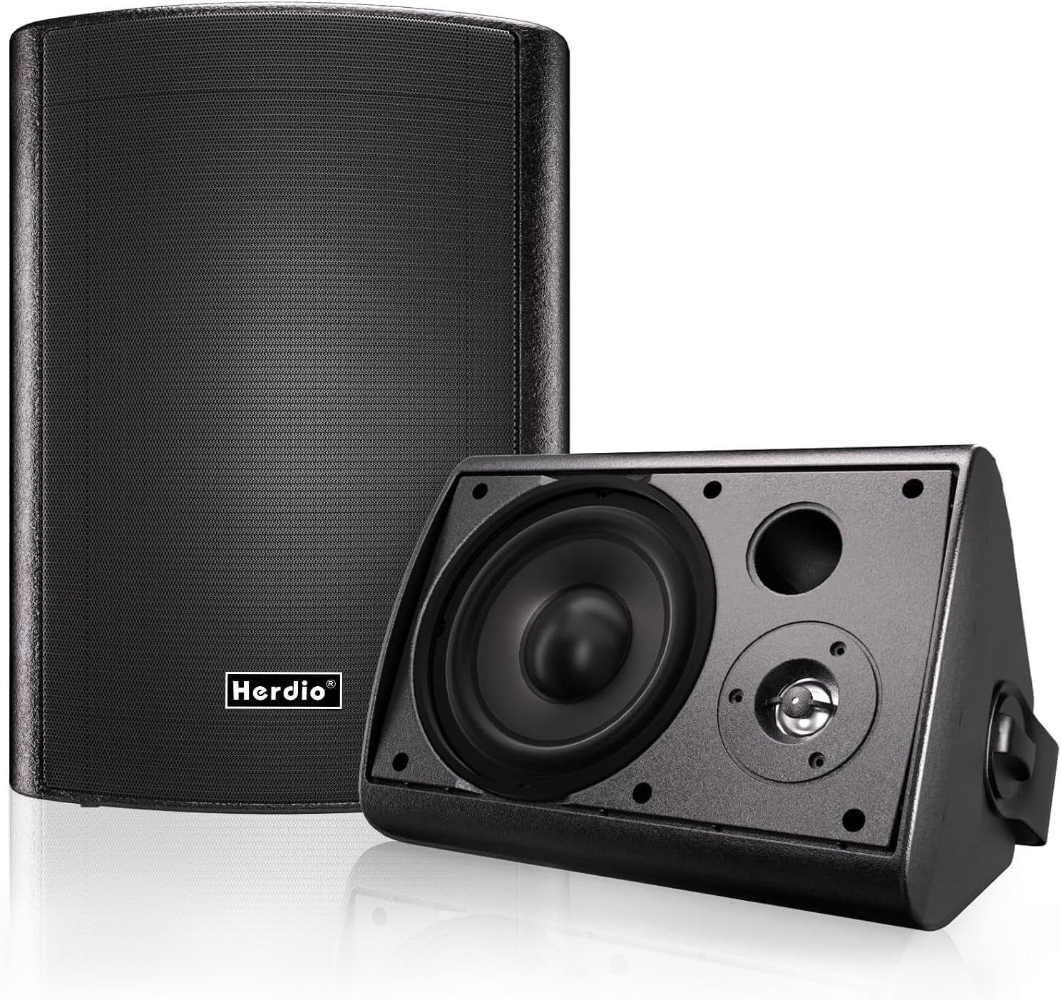 Herdio 6.5 400W Outdoor Bluetooth Speakers, IPX5 Waterproof Rating and Be Able to Wireless Multi-Connection Up to 20 Units for Patio/Porch/Balcony (Black, 2-Pack)