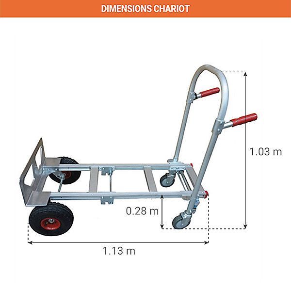 Diable chariot aluminium - Charge max 250kg / 350kg - Roues gonflables - STC2