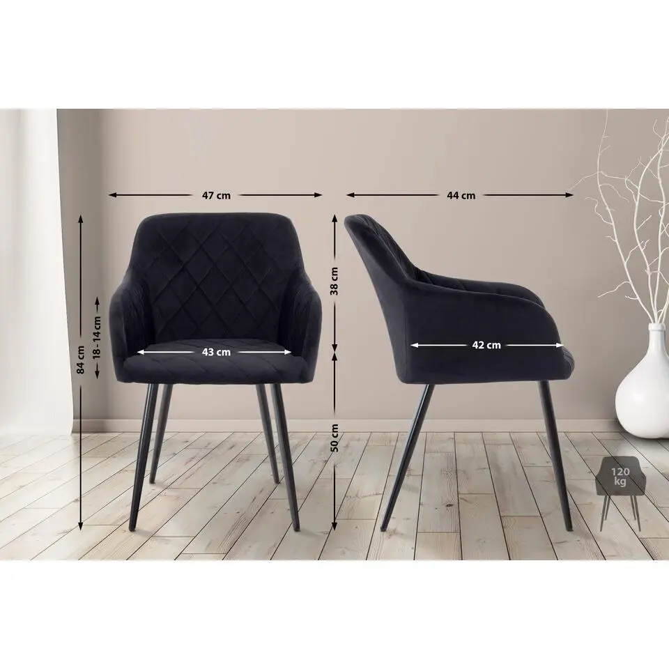 CLP Eetkamerstoel Shila zwart Frame - Fluweel - zwart