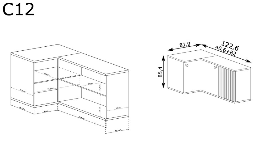 Komoda narożna CALI C-12 z lamelami nowoczesny design