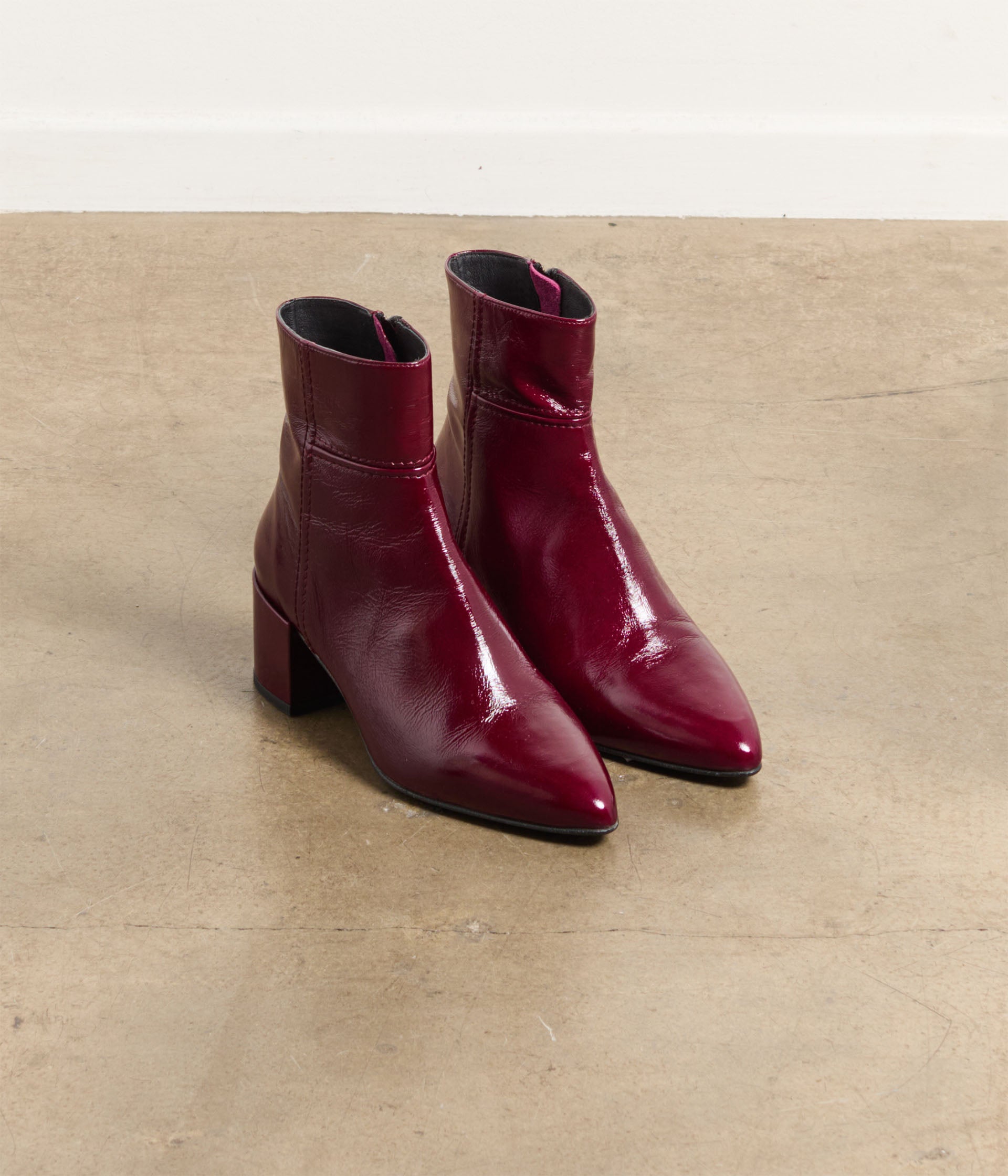 Boots en cuir cerise Doris