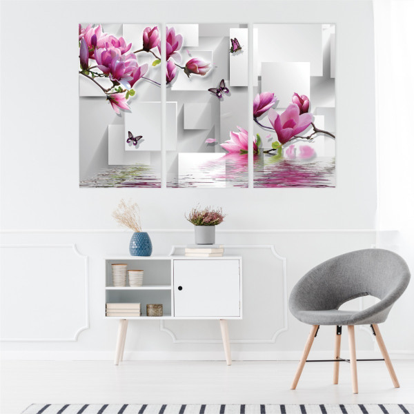 Obraz Tryptyk MAGNOLIE Motyle Figury 3D 60x40cm