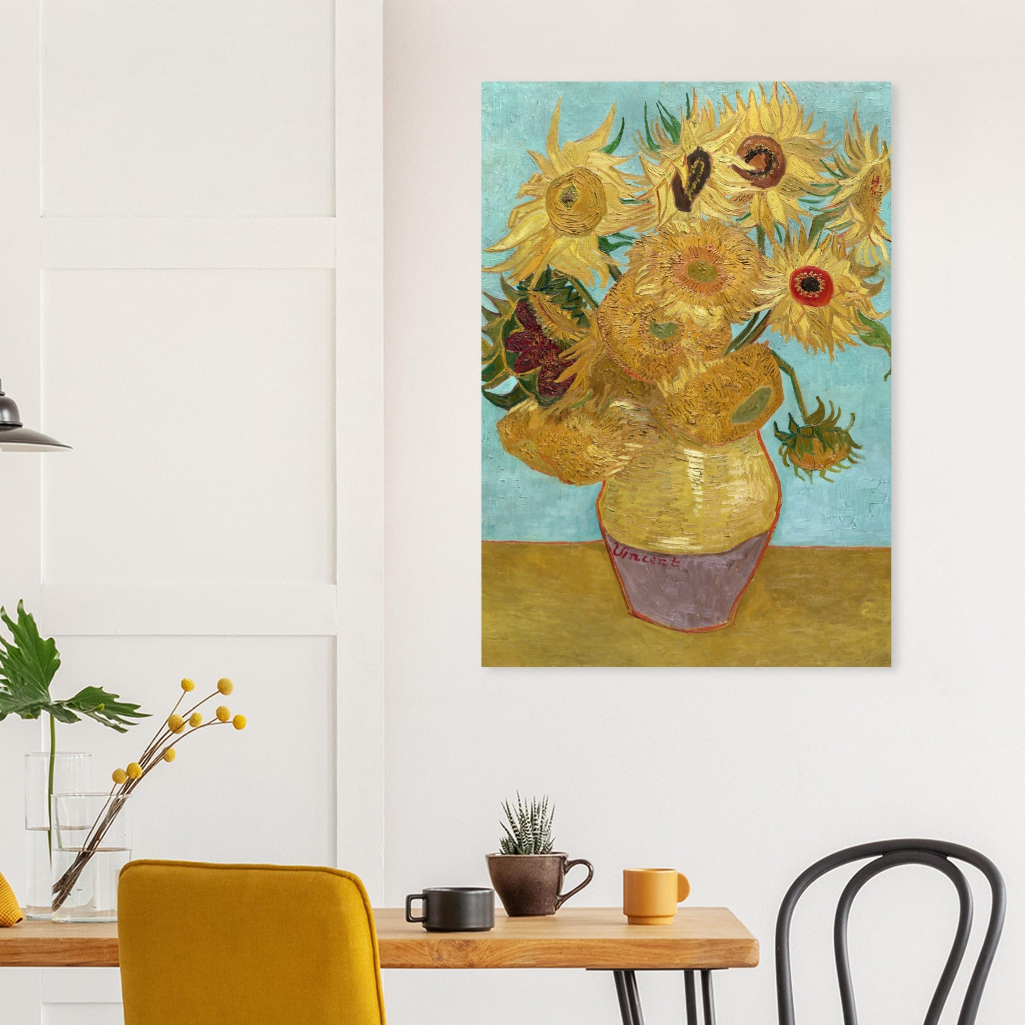 Poster Vincent van Gogh - Vaas met twaalf zonnebloemen  - 70x100 cm - Blauw