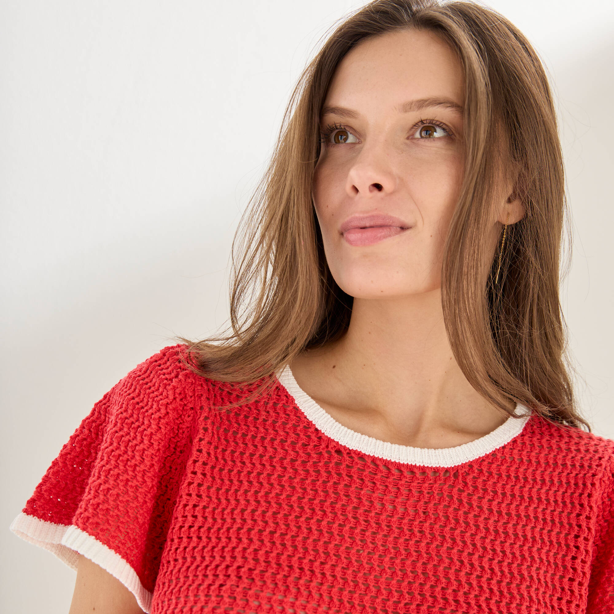 Pull manches courtes, maille fantaisie