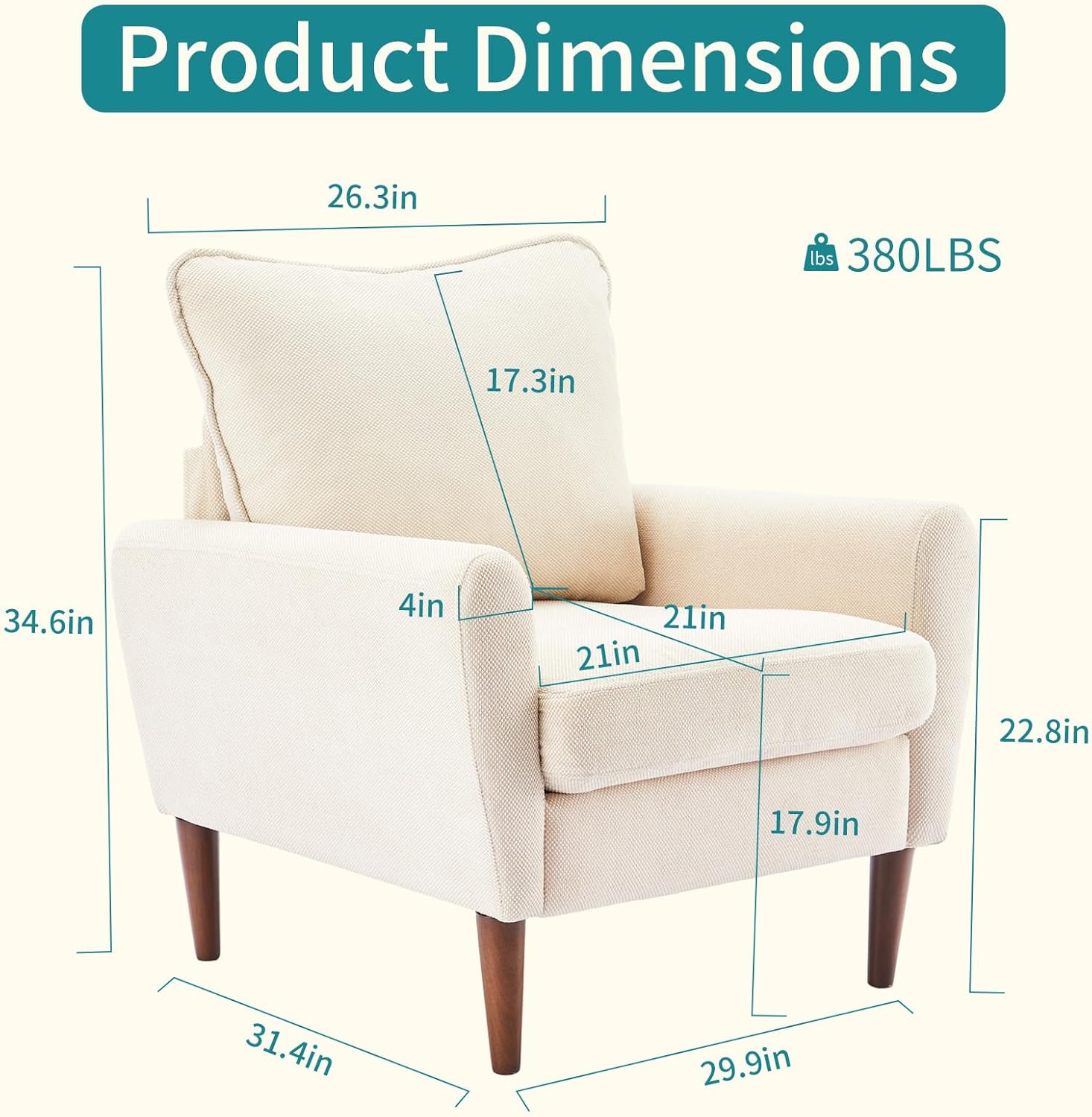 OLIXIS Comfy Accent Chair for Living Room Bedroom and Waiting Room, Upholstered Mid-Century Reading Chair with Pillow and Solid Wood Legs, Wide Singe Modern Lounge Sofa (Beige)