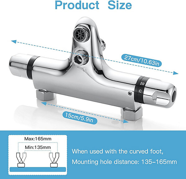 BASHLWUA Mitigeur thermostatique de douche en laiton avec bouton de sécurité, robinet de baignoire avec 2 becs