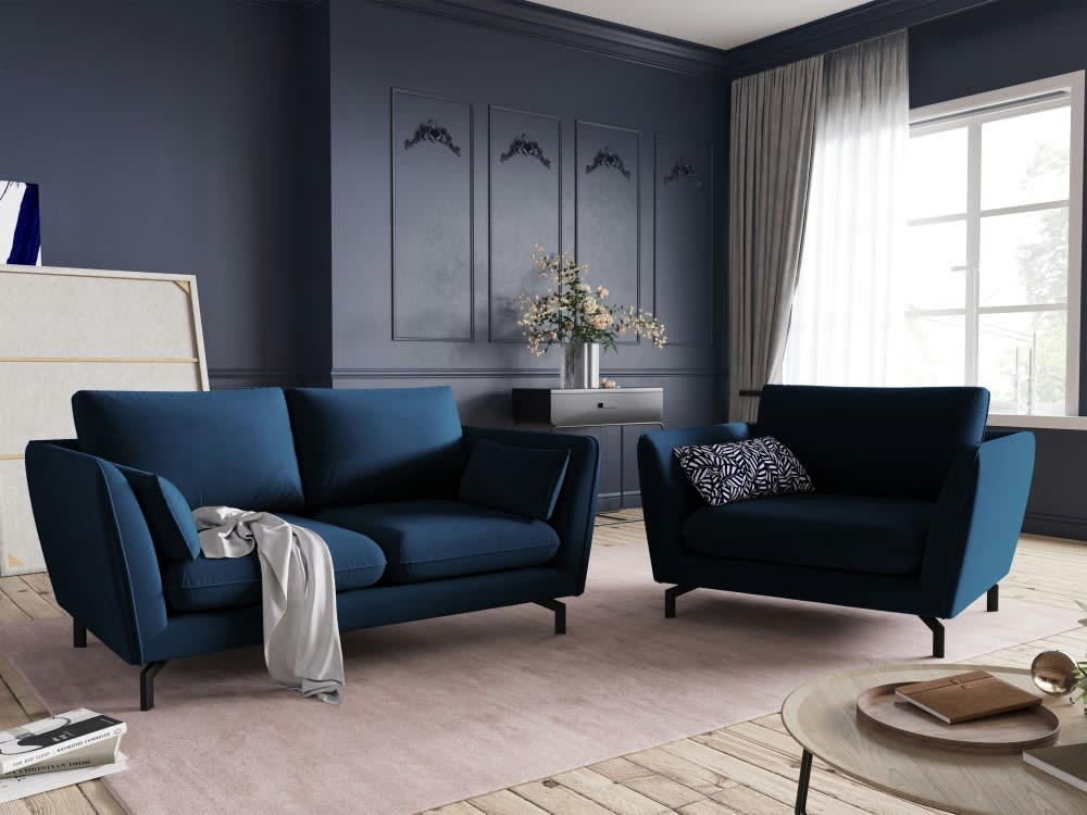 PODIUM - Fauteuil 1 place XL en velours bleu roi