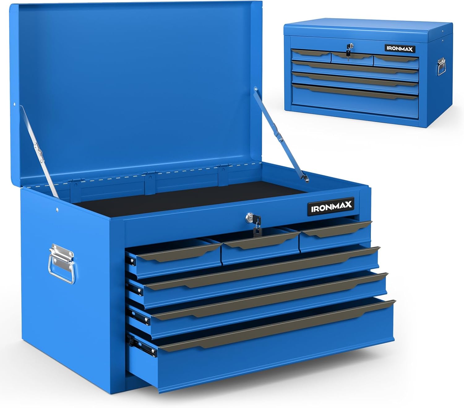 Goplus Tool Box, 24” Steel Tool Chest w/6 Drawers, Top Tool Tray,Automatic Lock, Protective Liners, Handle, Smooth Ball Bearing Sides, Portable Tool Storage Organizer, Toolbox for Garage Workshop