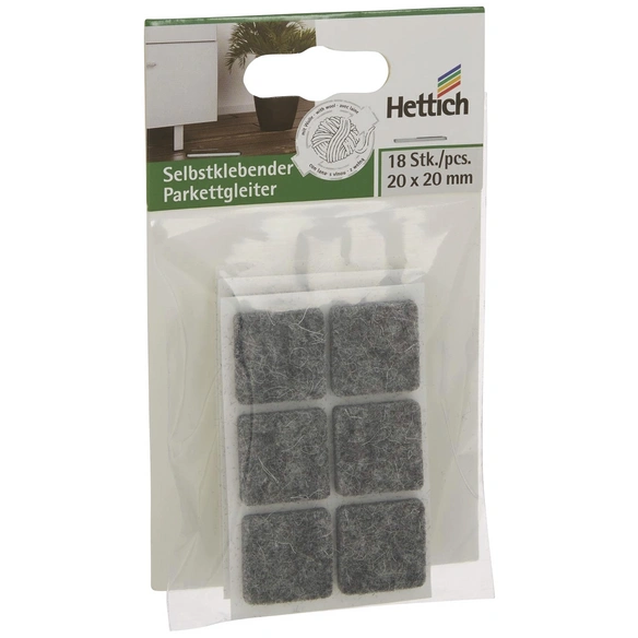 Parkettgleiter, quadratisch, Selbstklebend, grau, 20 x 3 x 20 mm