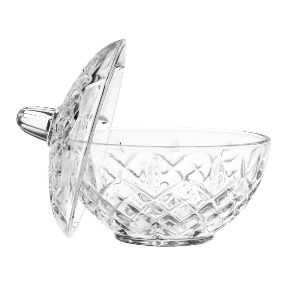 Coupelle en verre avec couvercle motif losange Ø12xH12cm